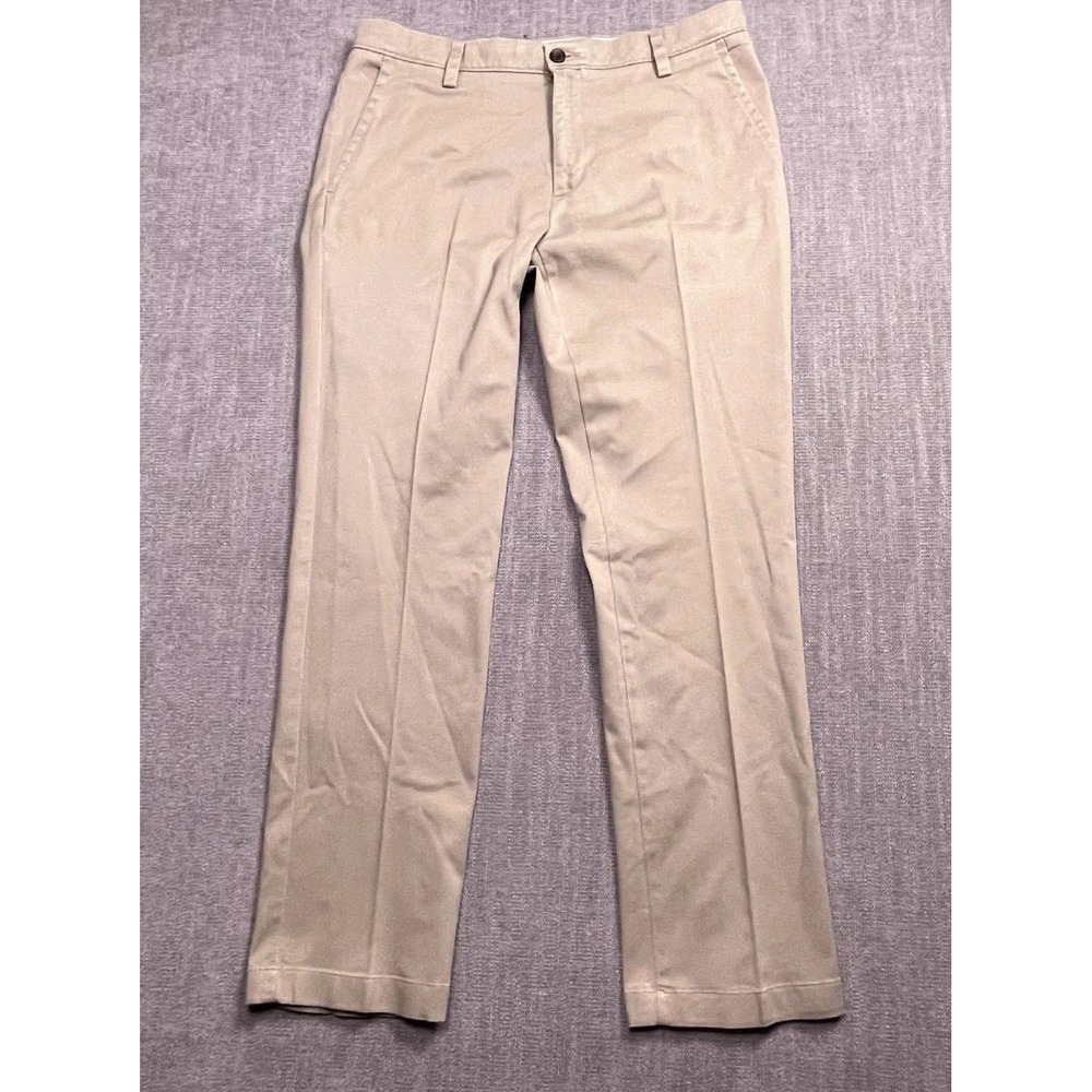 Dockers Straight Fit Chino Pants Men 33x30 Beige Flat Front Slash Pockets Grunge